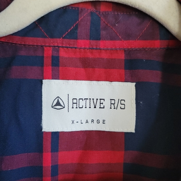 Active Ride Shop Mens Shirt XL Red Navy Plaid Button Up Short Sleeve - Picture 5 of 6